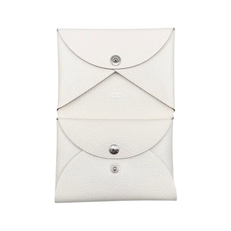 Hermes Card Case Coin Calvi Duo Nata White Silver Hardware — view 6