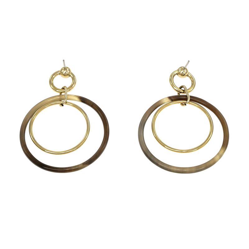 Hermes Amulet Duo Earrings Buffalo Horn Brown Gold Hardware Accessories — view 6