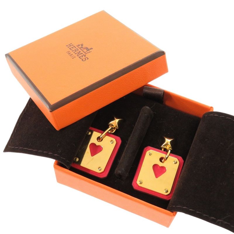 Hermes As De Coeur Vorsoft Metal Gold Red Engraved Y Earrings 1380 — view 3