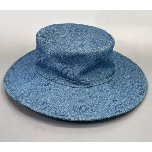Chanel CC Denim Hat Wide Brim Bucket Cap 58 Blue Vintage — view 2
