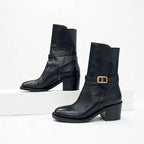 Christian Dior Empreinte Boots Short Shoes Leather Black Gold Belt Logo — view 4
