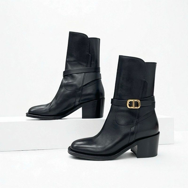 Christian Dior Empreinte Boots Short Shoes Leather Black Gold Belt Logo — view 4