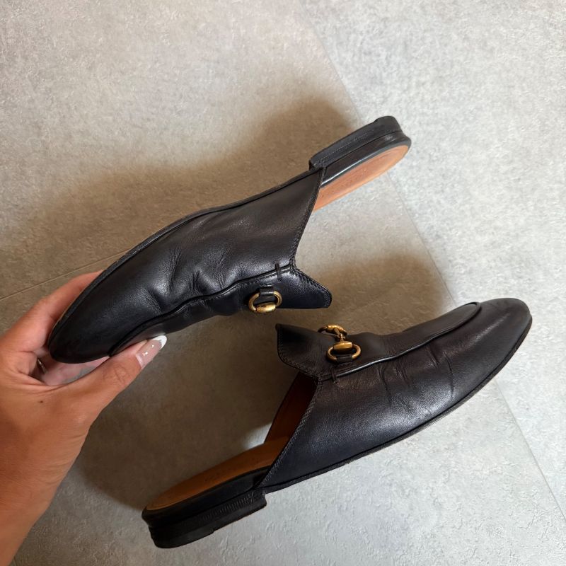 Gucci Prince Town Horsebit Slip on Loafer Leather Black Gold 37 — view 4