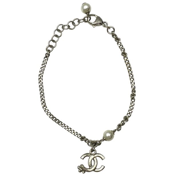 Chanel Bracelet C21 B Coco Mark Accessories Jewelry Faux Pearl Rhinestone Silver — view 3