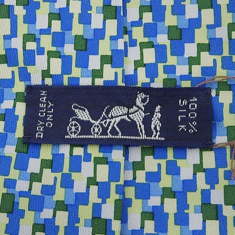 Hermes 5089 PA 100% Silk All-over Logo Print Tie Blue Green Multi — view 7