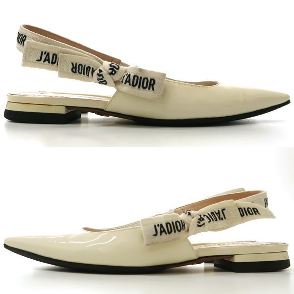 Christian Dior Ballet Flat Shoes S Ring Back 34 Ribbon J'a Sandals Patent — view 3