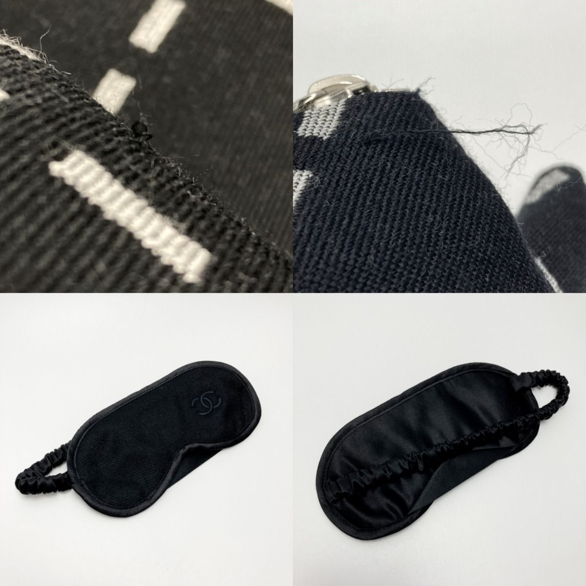 Chanel Coco Mark Travel Set Blanket Eye Mask Black Gray Wool Silk — view 6