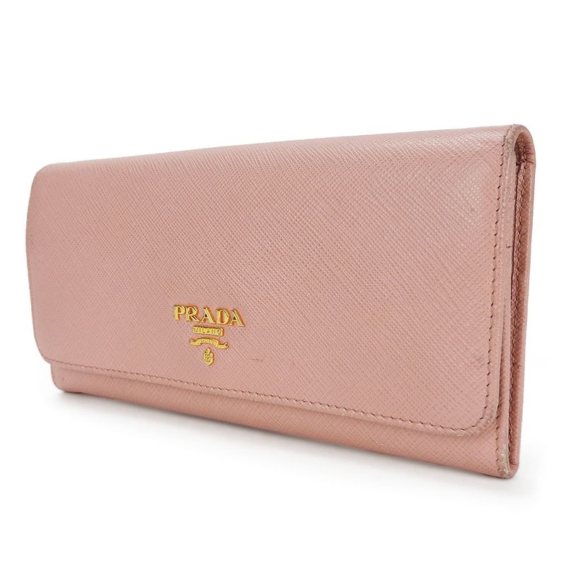 Prada Long Wallet 1 Mh132 Saffiano Leather Light Pink Gold Hardware Fold Simple — view 2