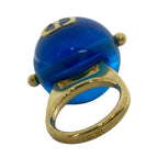 Christian Dior Sorbet Ring Tribal Ball Jewelry Logo GP Metal Resin Gold Blue — view 9