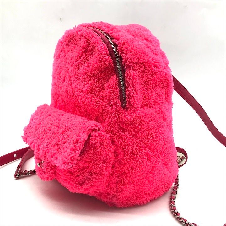 Chanel CC Logo Turnlock Quilted Pile Mini Chain Pack Backpack Pink — view 2