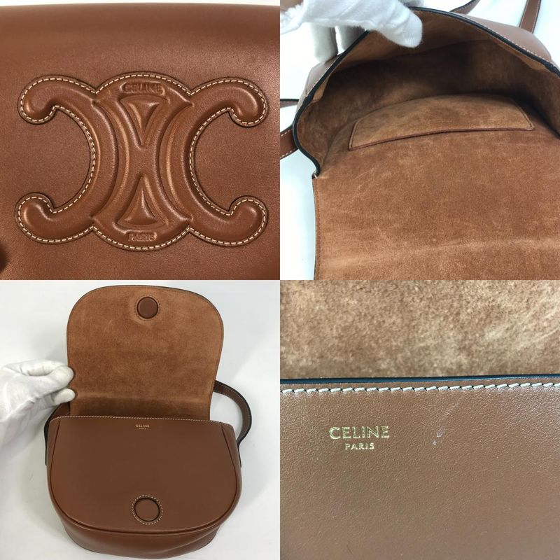 Celine Shoulder Bag Folco Cuir Triomphe Du3 Leather Tan Brown — view 8