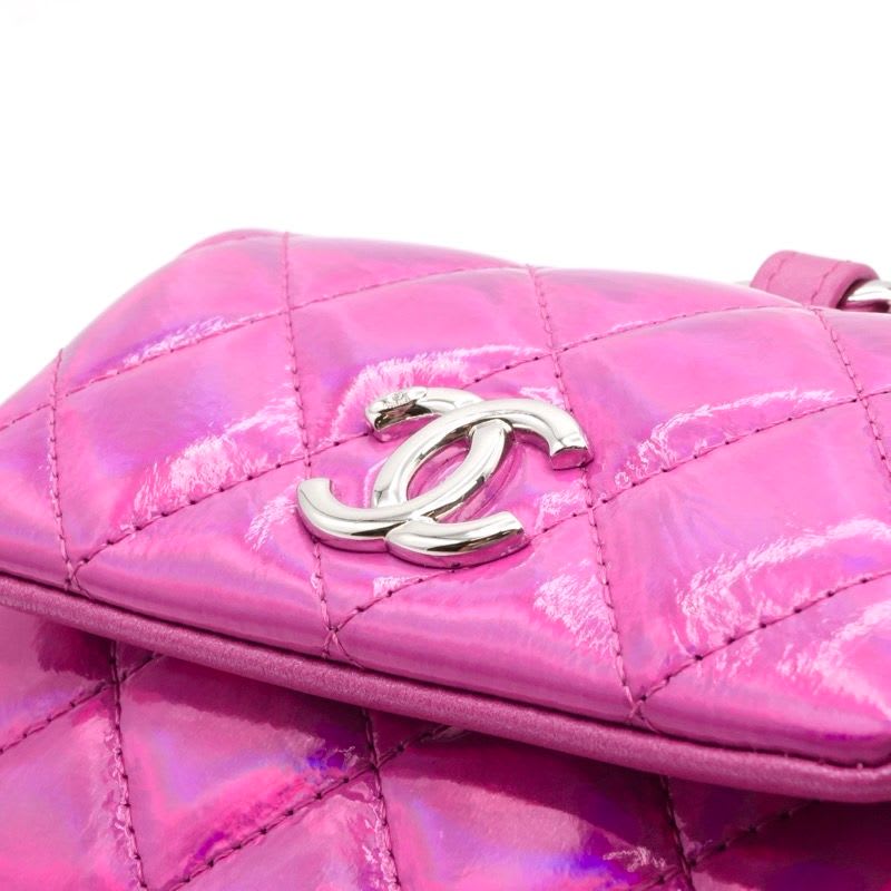 Chanel Charm Metallic Pink Silver Quilted Pouch With Hook Ears — view 4