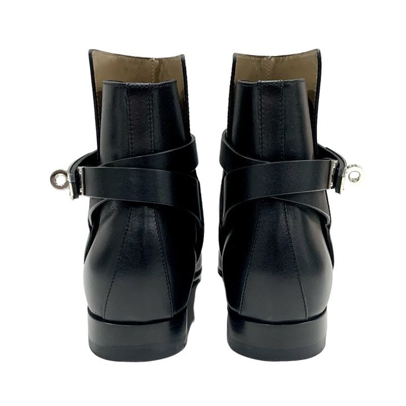 Hermes Neo Boots Short Shoes Leather Black Silver Kelly Hardware — view 5