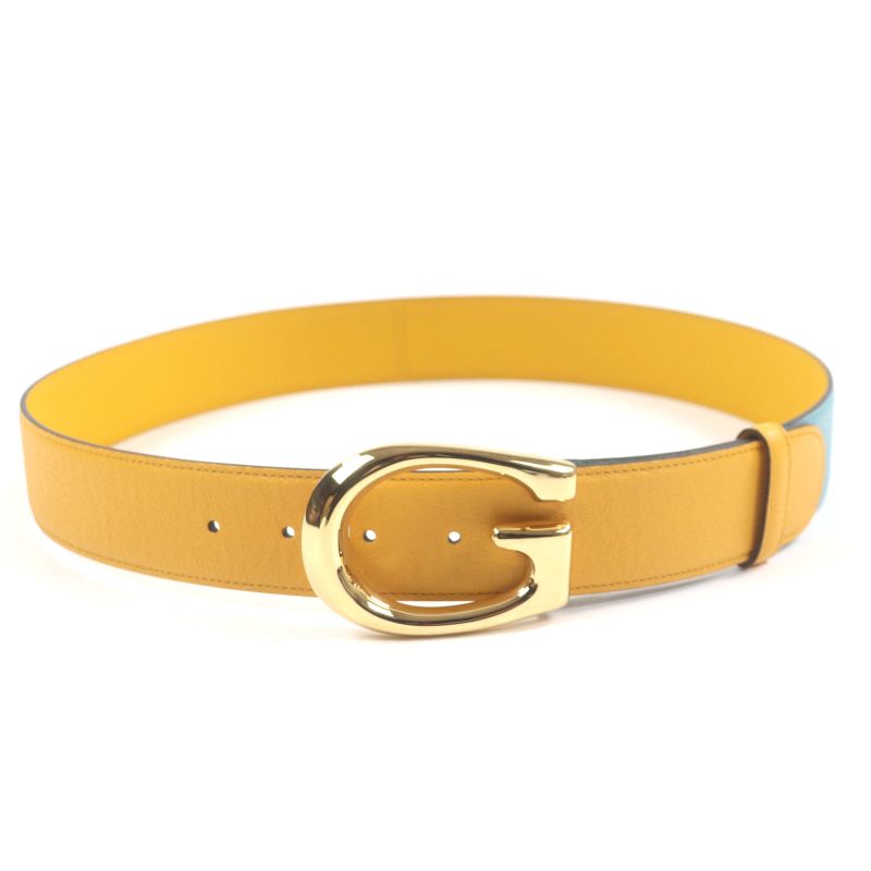 Gucci Memorable Buckle g Logo Bicolor Leather Belt Yellow Blue — view 4