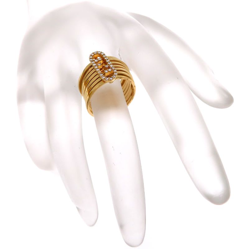 Fendi Intrecciato Stud Diamond Gold Ring — view 9