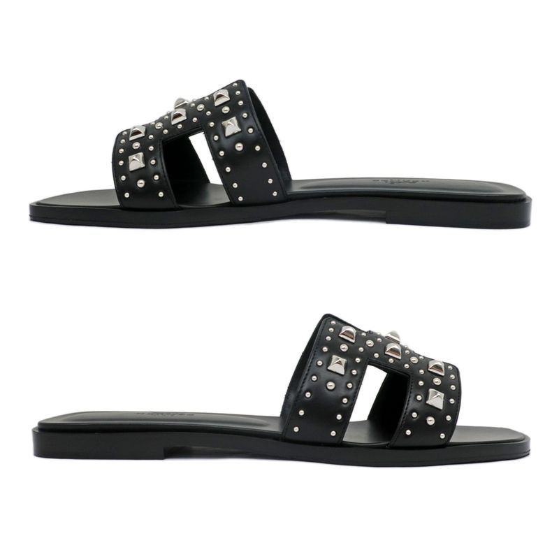 Hermes Oran Studded Sandals Size 38 Black Apparel Shoes — view 3