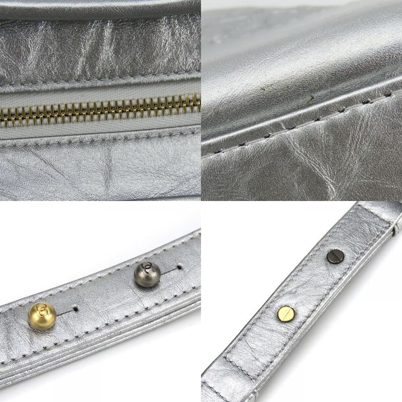 Chanel Shoulder Bag Gabrielle Chain Large Hobo Leather Silver Metallic — view 6