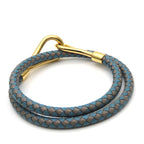 Hermes Bracelet Jumbo Breath Metal Leather Blue Gray Gold Hardware 2 Strands — view 3