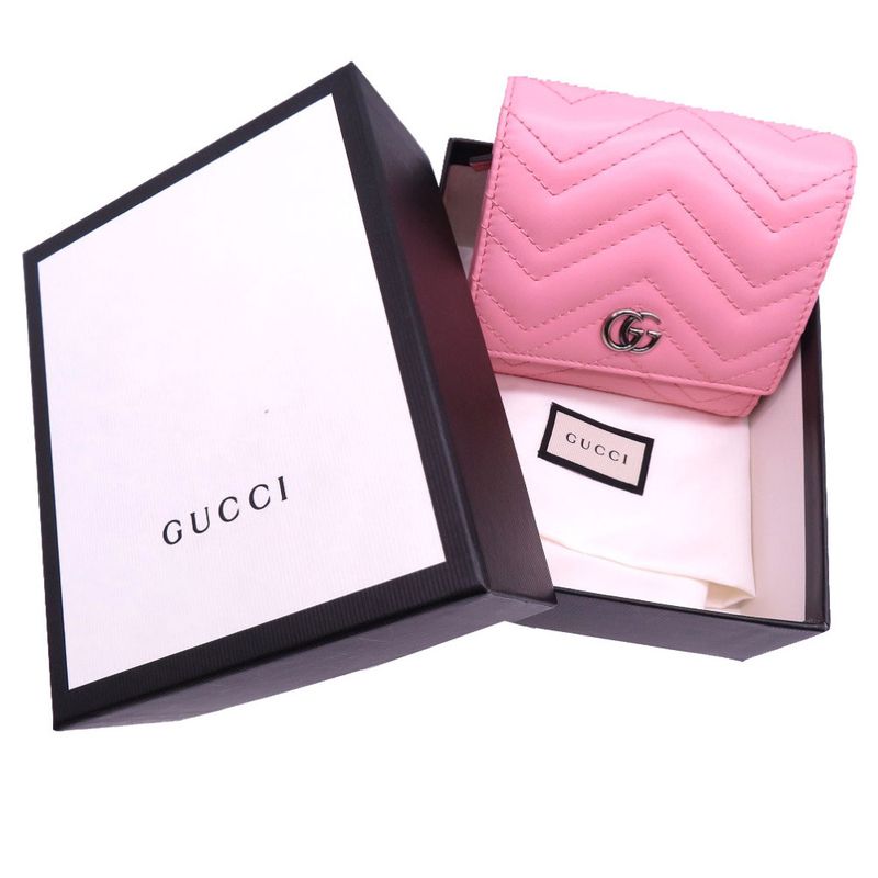 Gucci Compact Wallet GG Marmont Bifold Leather Pink 0052 — view 2