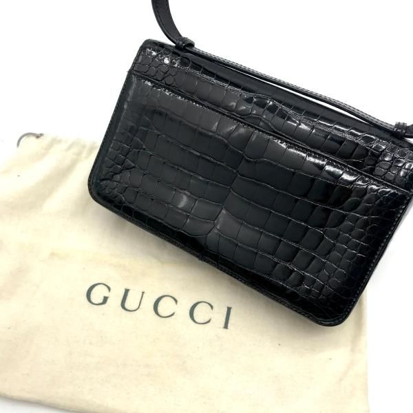 Gucci Croco Center Split Logo Shoulder Bag Black — view 2
