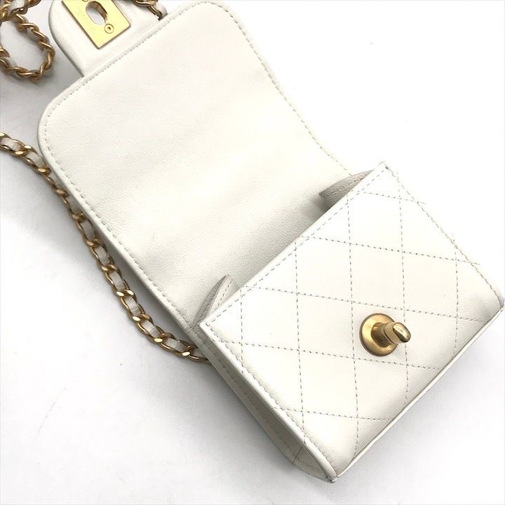 Chanel Mini Quilted Leather Chain Pearl Shoulder Bag White — view 7