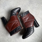 Chanel Quilted Coco Mark Zip Up Boots Leather Brown Black Bicolor 37 C — view 5