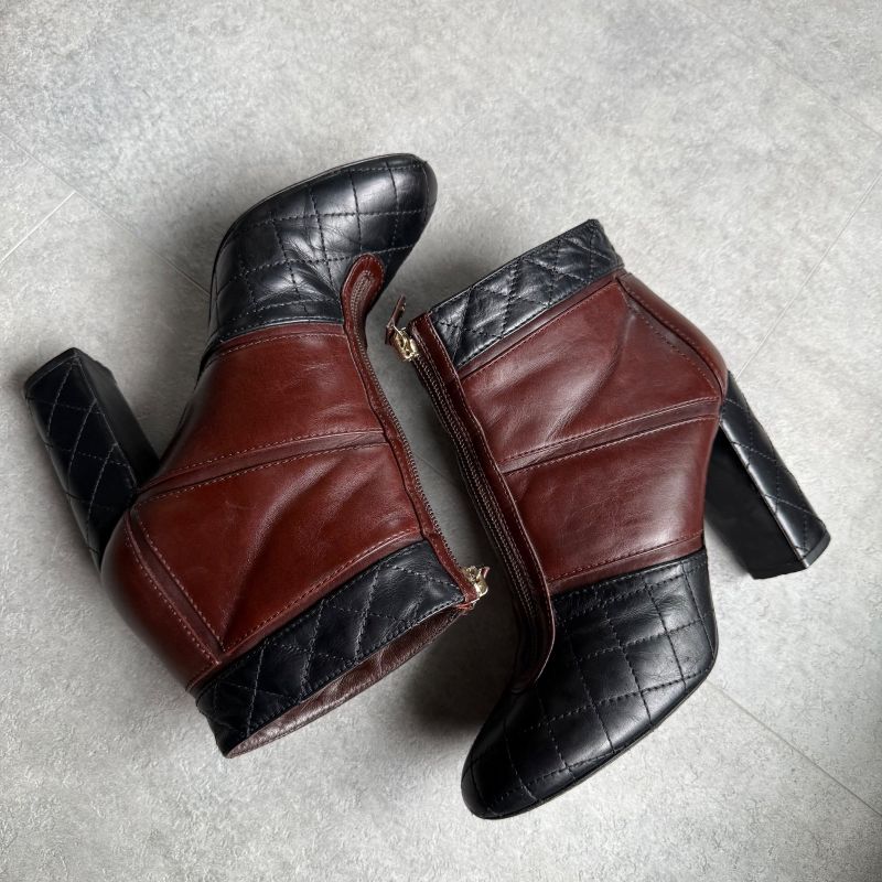 Chanel Quilted Coco Mark Zip Up Boots Leather Brown Black Bicolor 37 C — view 5