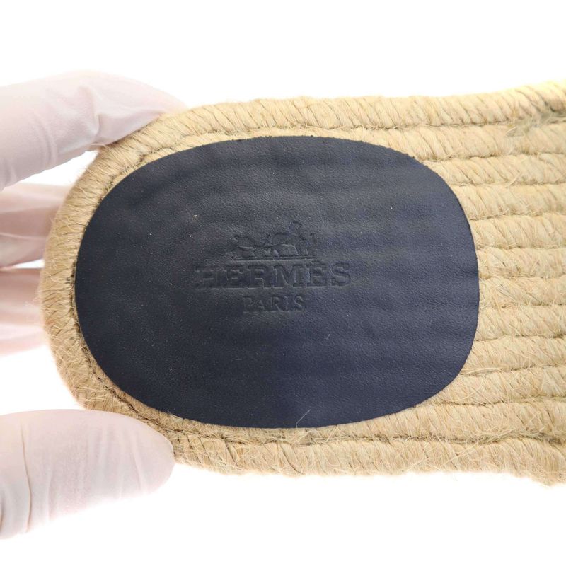 Hermes Antigua Sandals Espadrille Calf Sole Navy 40 — view 5