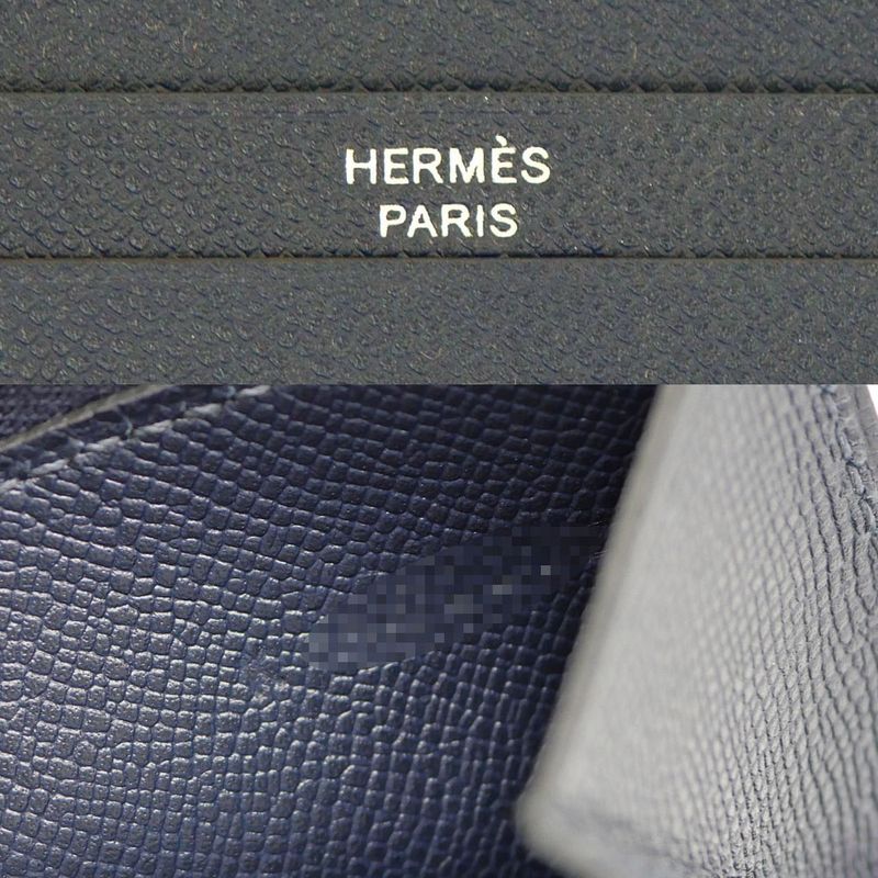 Hermes Bearn Compact Bifold Wallet Blue Nuit Silver Hardware Vo Madame — view 9