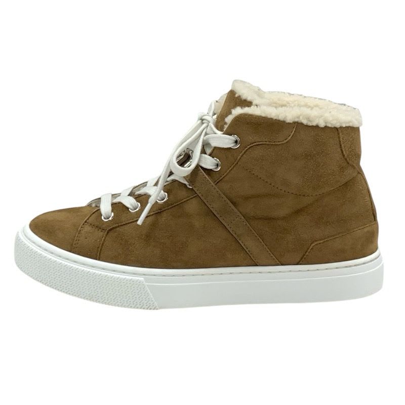 Hermes Daydream Sneakers Shoes Suede Shearling Brown Silver High Cut — view 3