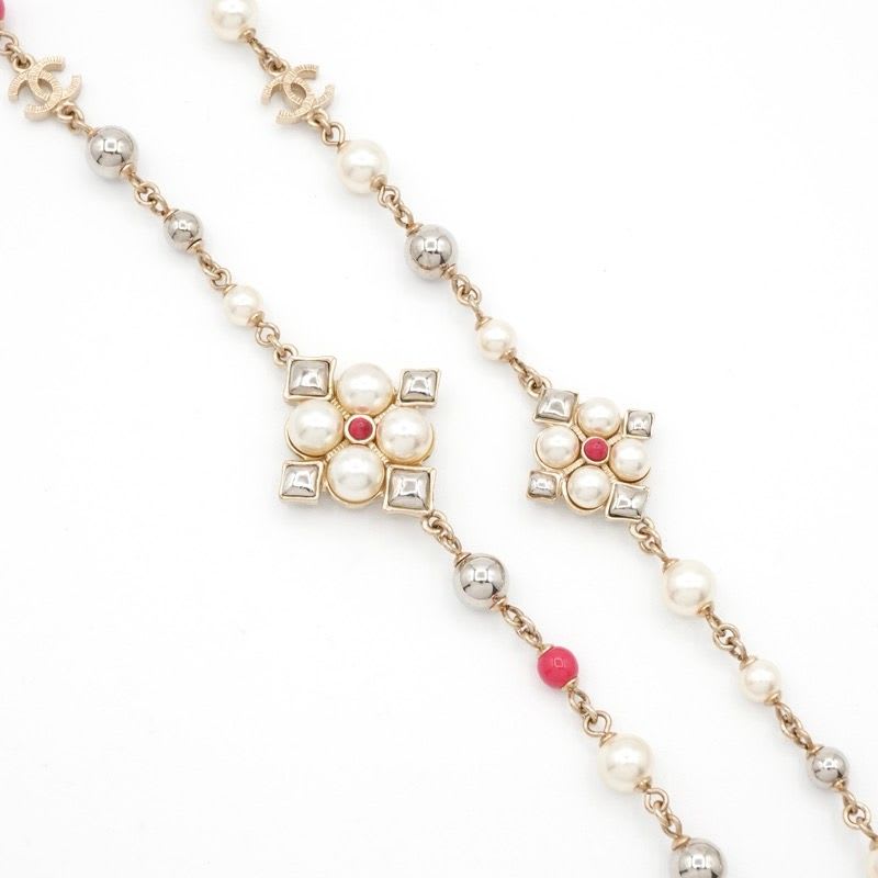 Chanel Choker Gold Silver Pink Coco Mark Long Necklace — view 4