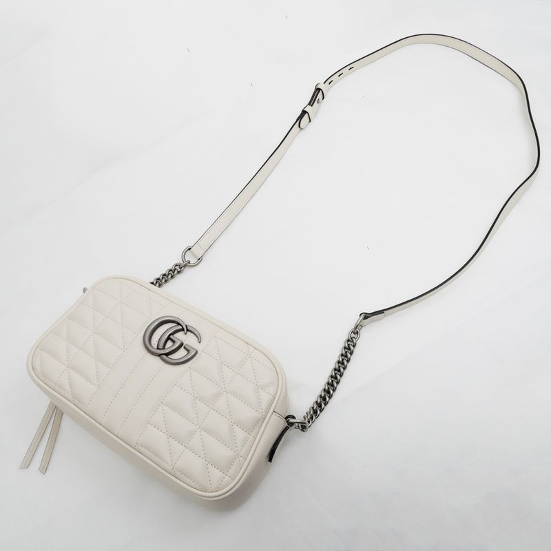 Gucci GG Marmont Shoulder Bag Beige Black Quilted Canvas — view 9