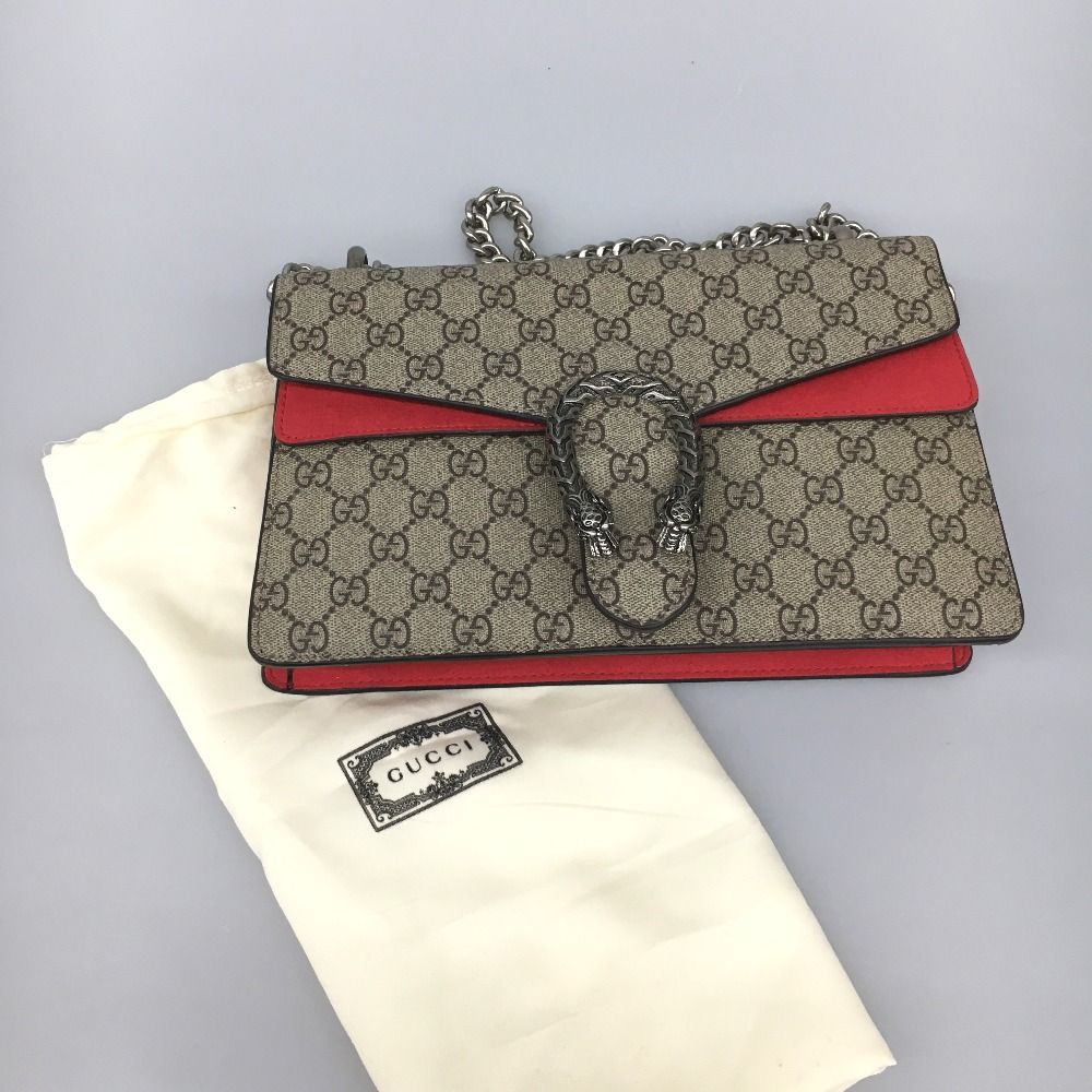 Gucci Duonysus Shoulder Bag GG Supreme Gray Red — view 3