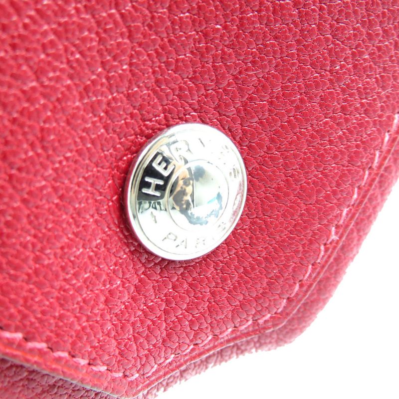 Hermes Le Caran Uit LE48 g Engraved Chevre Silver Hardware Red Orange Coin Case — view 5