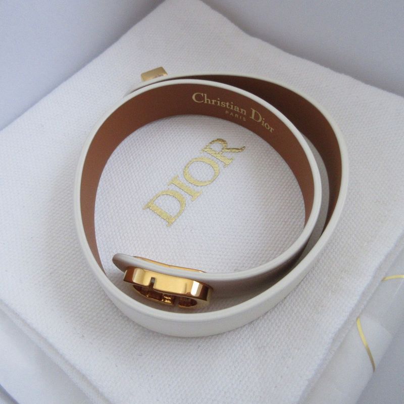 Christian Dior 30 Montaigne B1760 M Size Leather Ivory White Double Bracelet Belt — view 5