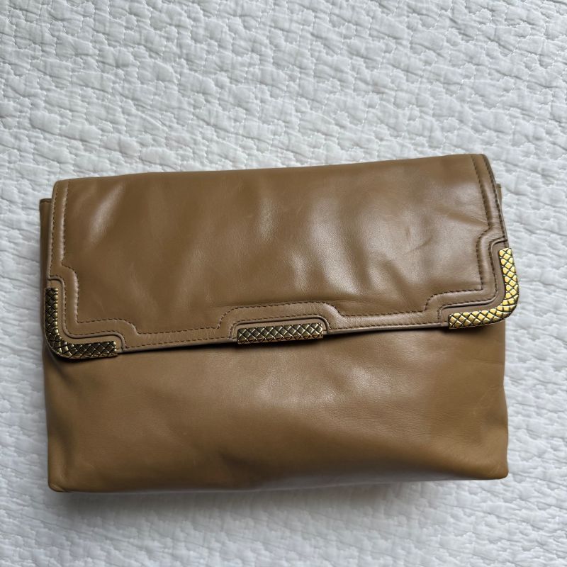 Bottega Veneta Leather Clutch Bag Beige Gold Hardware Party — view 5