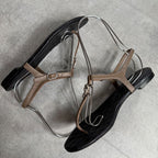 Chanel Thong Sandals Quilted Coco Mark Flat Shoes Black Beige Silver — view 5
