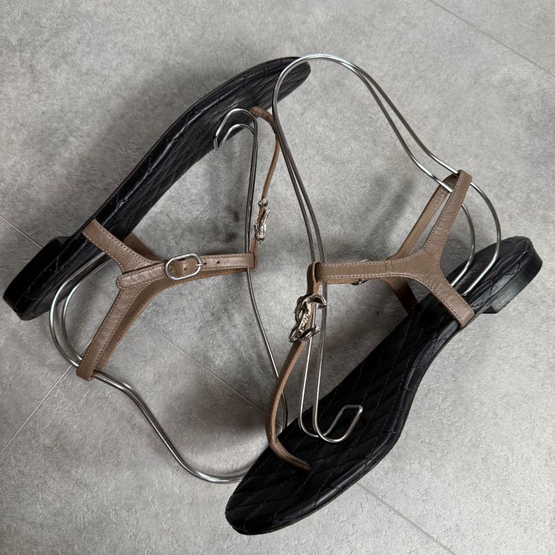 Chanel Thong Sandals Quilted Coco Mark Flat Shoes Black Beige Silver — view 5