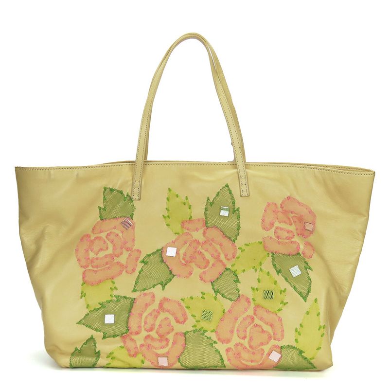 Fendi Tote Roll Bag Leather Beige Pink Green Silver Hardware Shoulder Floral A4 — view 3