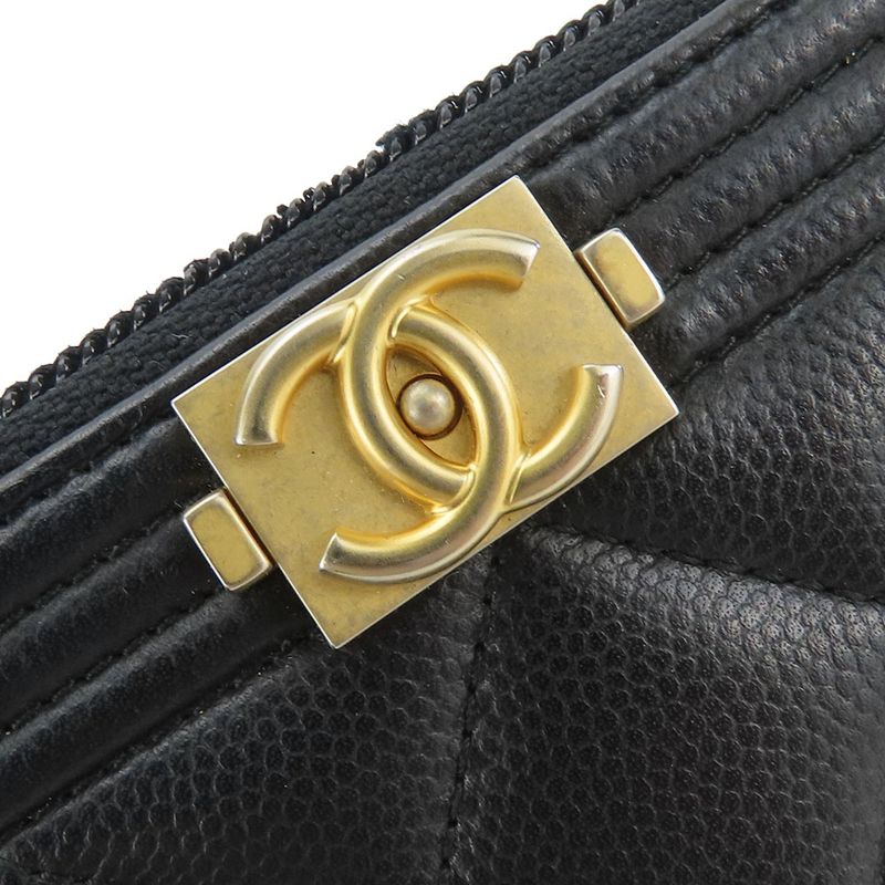 Chanel Coin Case Boy Round Zipper Caviar Leather Black Gold Hardware 23 rd — view 5