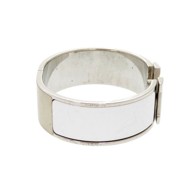 Hermes H Motif Clic Clac GM Bu Metal White Silver Stamped P Bracelet — view 4