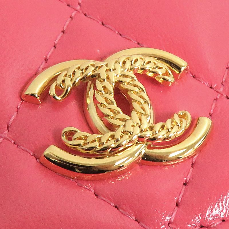 Chanel Quilted Chain Pochette Salmon Pink Cd0204 Gold Hardware Cuff — view 6