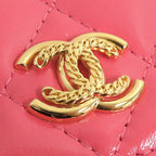 Chanel Quilted Chain Pochette Salmon Pink Cd0204 Gold Hardware Cuff — view 6