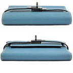 Hermes Kelly Wallet Compact Trifold Blue Jean Silver Hardware — view 4