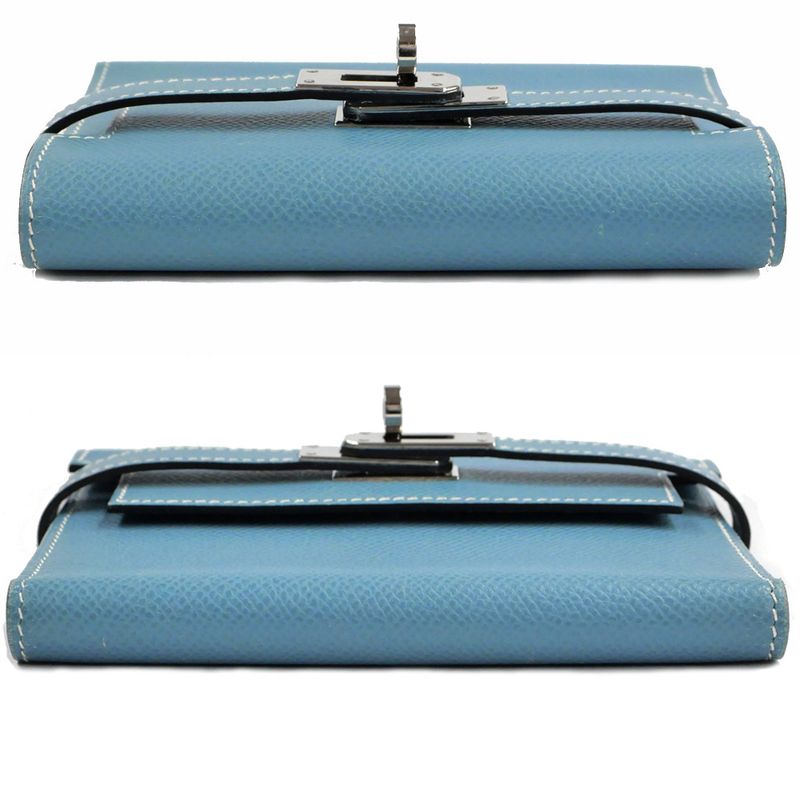 Hermes Kelly Wallet Compact Trifold Blue Jean Silver Hardware — view 4