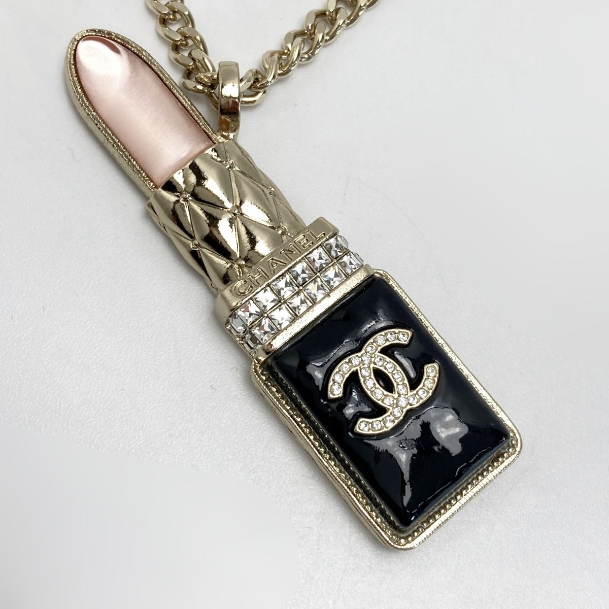 Chanel Coco Mark Lip Charm Necklace A22/c Gold Metal Rhinestone Long — view 5