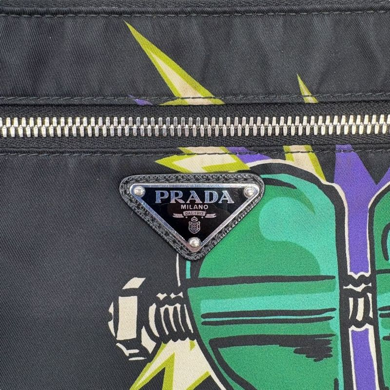 Prada Shoulder Bag Triangle Logo Nylon Universal Frankenstein Silver 3158 — view 5