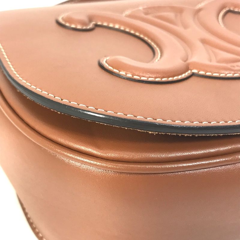 Celine Shoulder Bag Folco Cuir Triomphe Du3 Leather Tan Brown — view 6