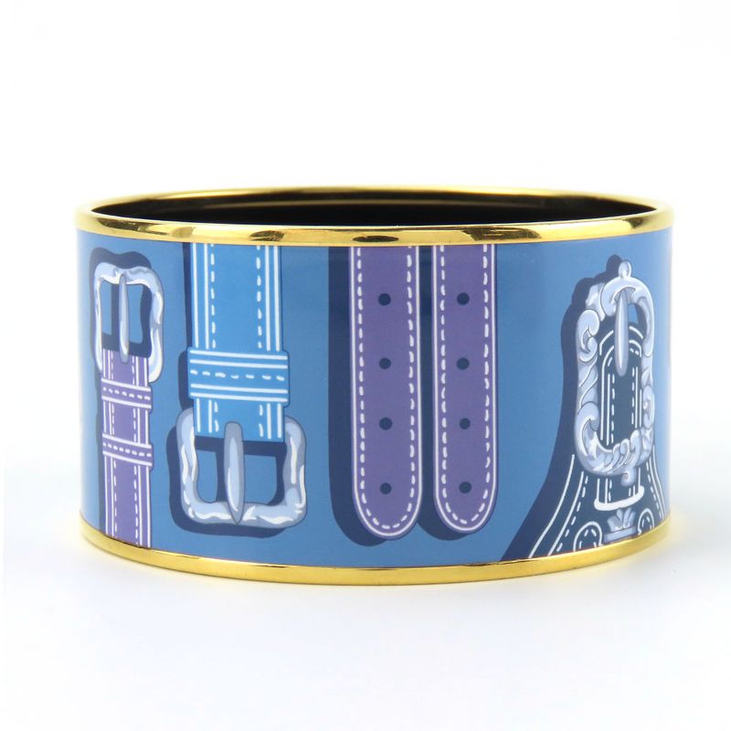 Hermes Bracelet Emile TGM Metal Cloisonne Blue Multicolor Gold Hardware Bangle — view 4