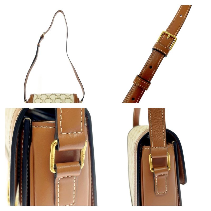 Celine Calf Triomphe Canvas Teen Shoulder Bag White — view 7